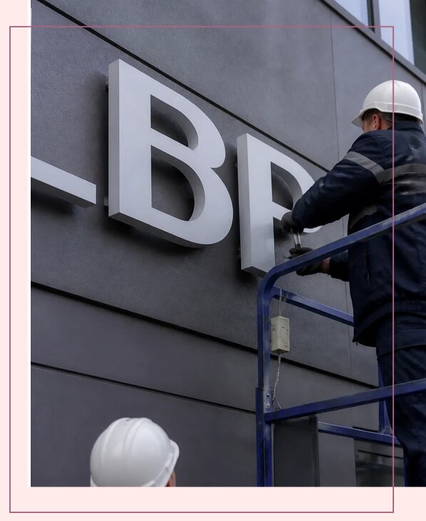 Изготовление и монтаж наружных букв на подложке в Валуйках